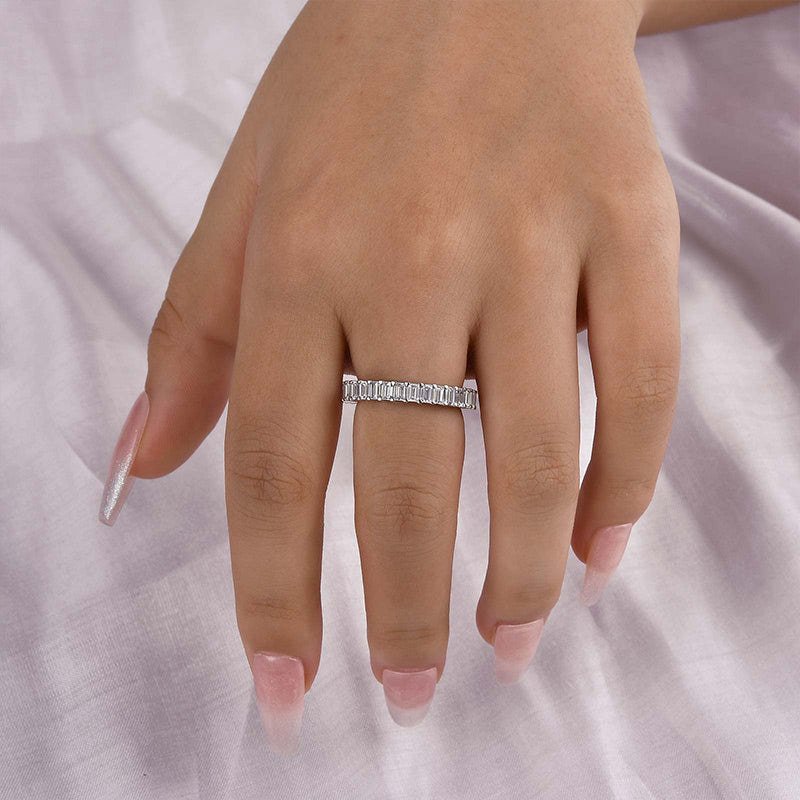 2.5Ct Emerald Cut Eternity Band 925 Silver White/Yellow Gold