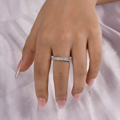 2.5Ct Emerald Cut Eternity Band 925 Silver White/Yellow Gold