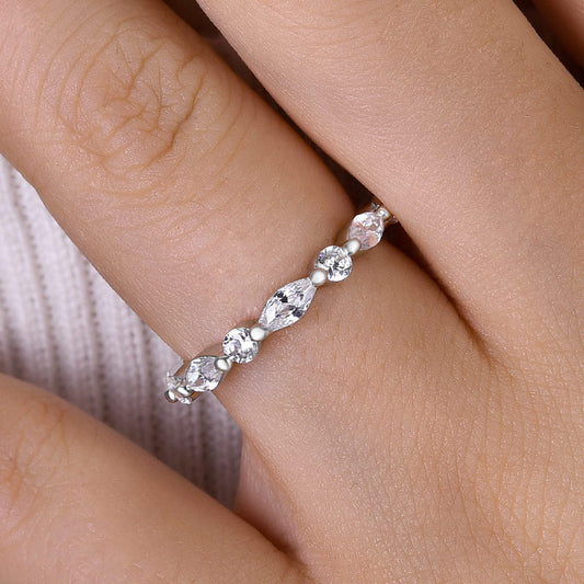 1.5Ct Marquise & Round Cut Band 925 Silver Two-Tone