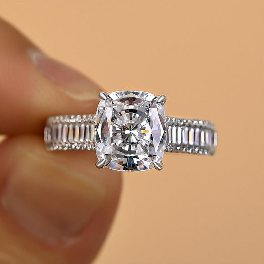 4.5ct Cushion Cut Engagement Ring in Sterling Silver