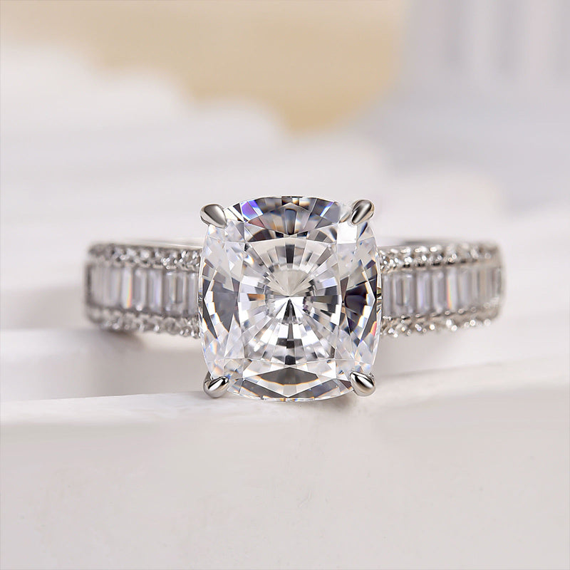 4.5ct Cushion Cut Engagement Ring in Sterling Silver
