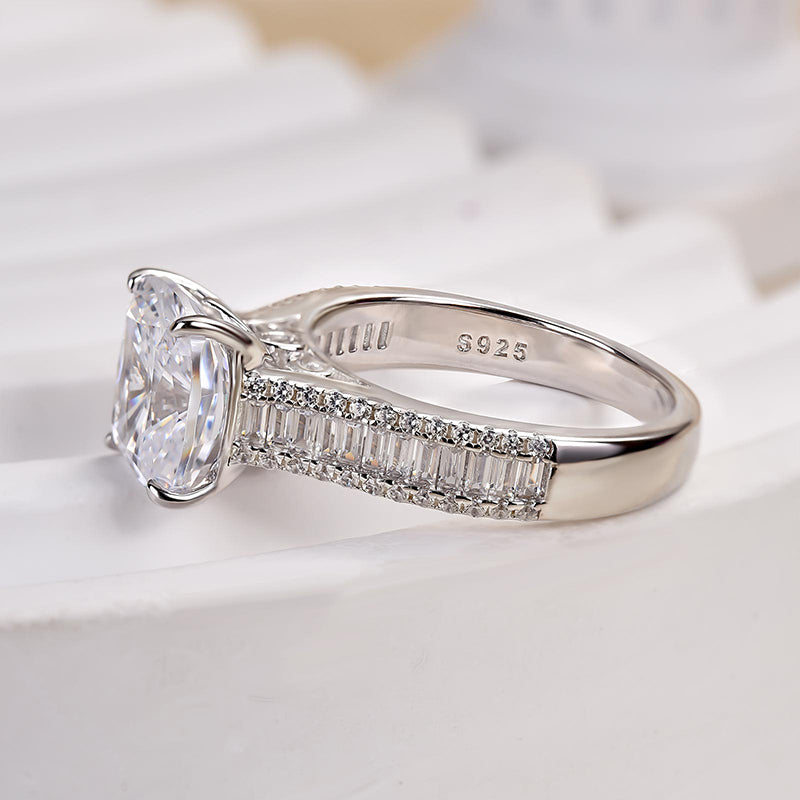 4.5ct Cushion Cut Engagement Ring in Sterling Silver