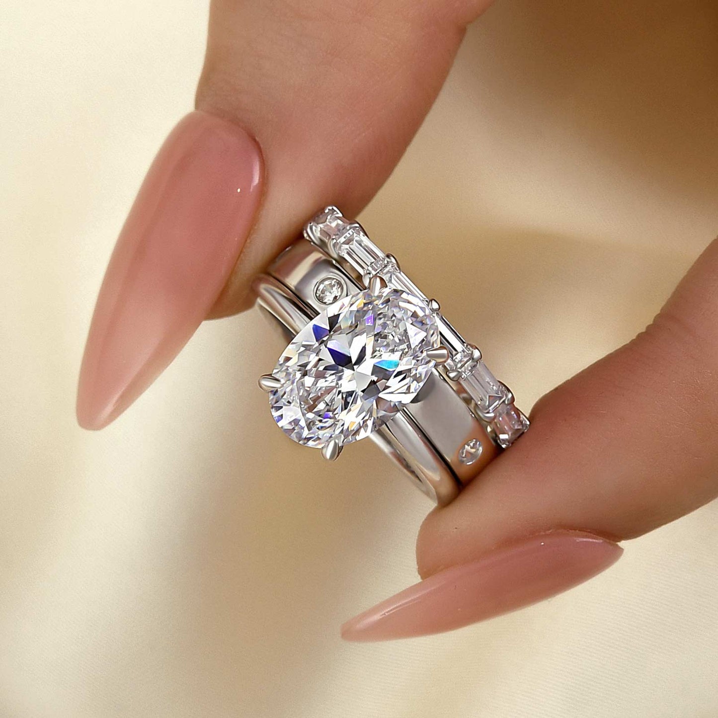 3.5Ct Oval Diamond Ring with 2.5Ct Mixed Cut Band