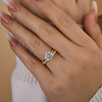 2.0CT Round Diamond with 0.5CT Band Two-Tone Ring