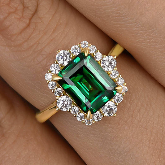 3 Carat Emerald Cut Green Gemstone Engagement Ring