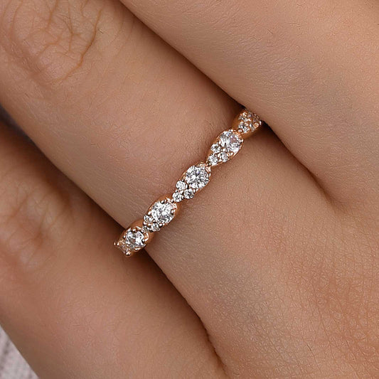 925 Silver Rose & White Gold 1ct Diamond Wedding Band
