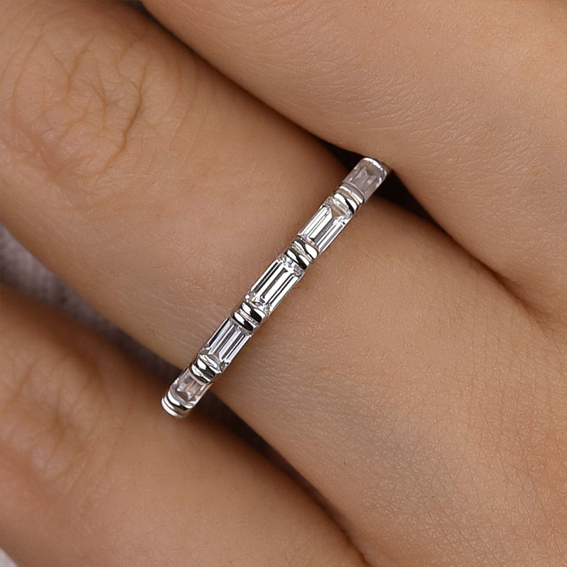 925 Sterling Silver 18K White Gold Plated Rhodium 2CT Emerald Cut Simulated Diamond Ring