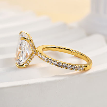 Sterling Silver Radiant Cut Sona Diamond Ring in Yellow Gold