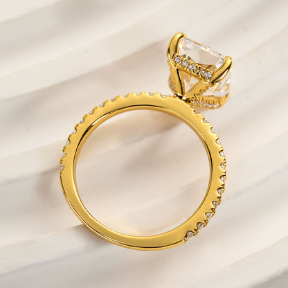 Sterling Silver Radiant Cut Sona Diamond Ring in Yellow Gold