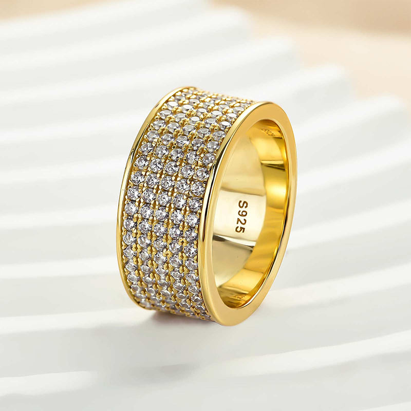 Gold Plated Silver Wedding Band with 2.0ct Simulated Diamonds