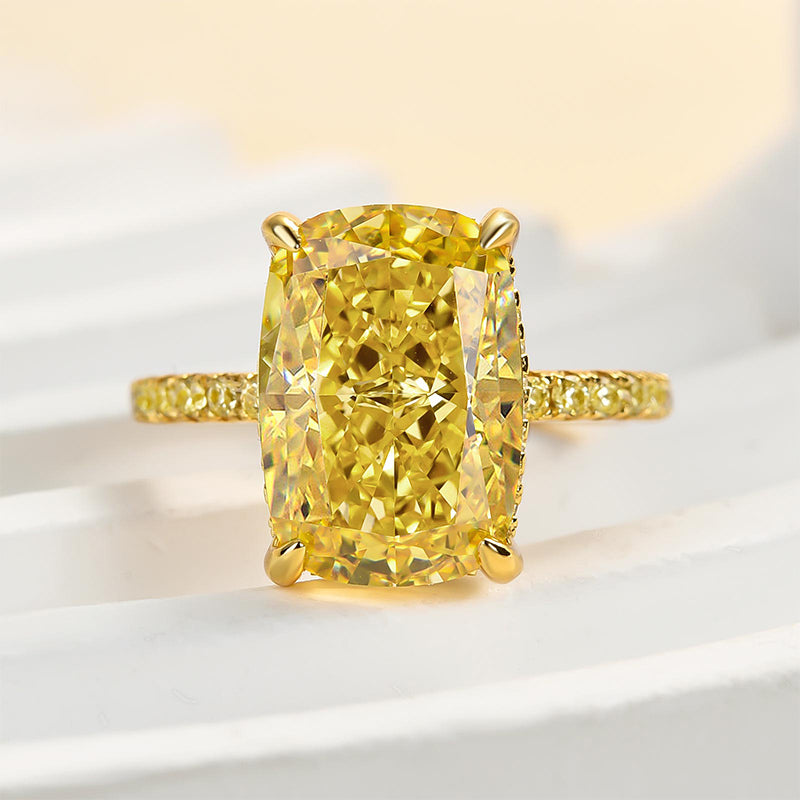 6Ct Yellow Sapphire Cushion Cut Ring 925 Silver Gold