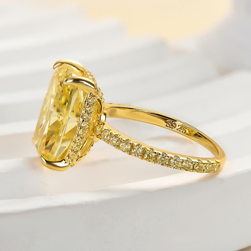 6Ct Yellow Sapphire Cushion Cut Ring 925 Silver Gold