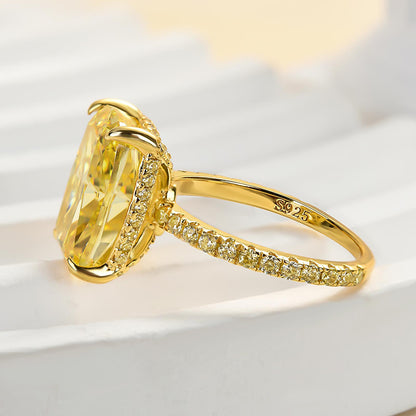 6Ct Yellow Sapphire Cushion Cut Ring 925 Silver Gold