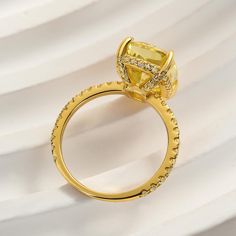 6Ct Yellow Sapphire Cushion Cut Ring 925 Silver Gold
