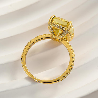 6Ct Yellow Sapphire Cushion Cut Ring 925 Silver Gold