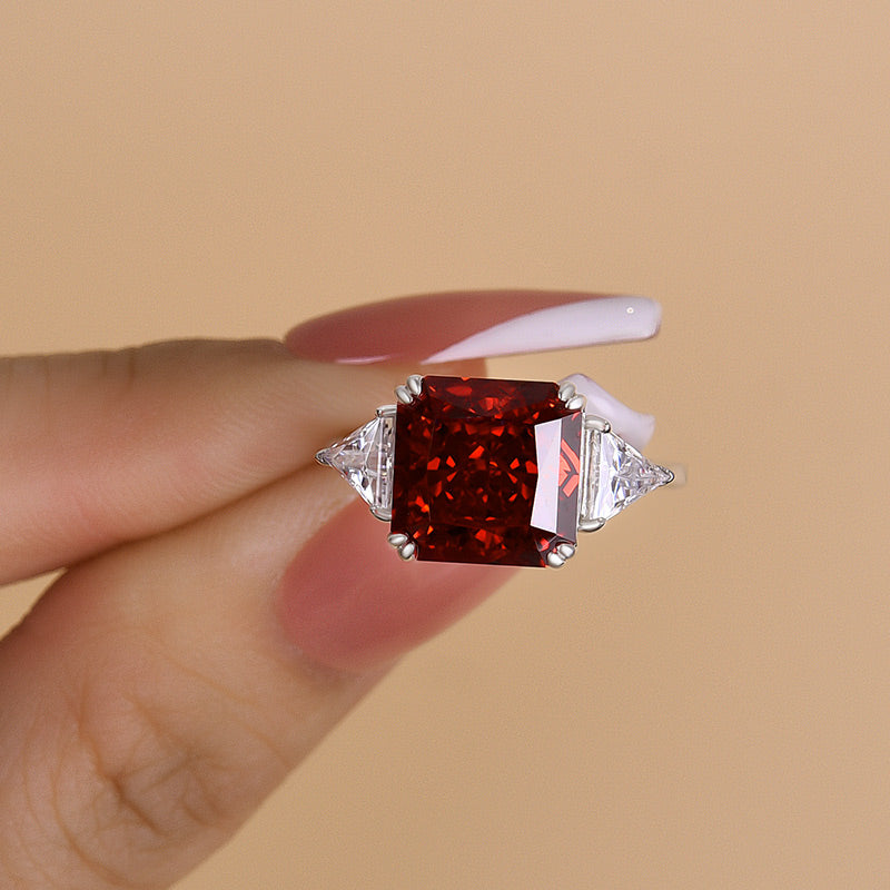 5 Carat Radiant Cut Ruby Three Stone Engagement Ring