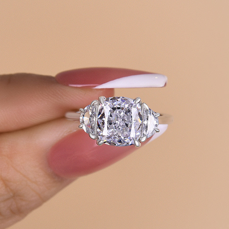3 Carat Cushion Cut Half Moon Diamond Ring
