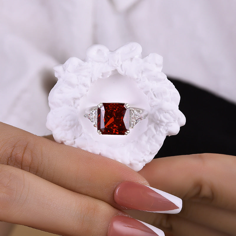 5 Carat Radiant Cut Ruby Three Stone Engagement Ring