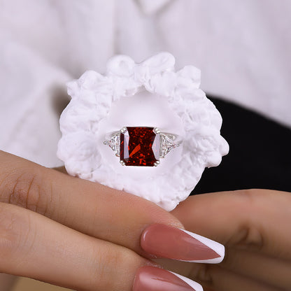 5 Carat Radiant Cut Ruby Three Stone Engagement Ring