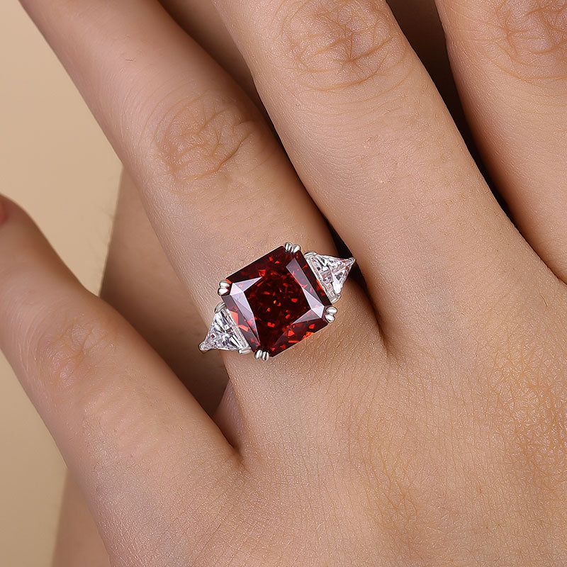 5 Carat Radiant Cut Ruby Three Stone Engagement Ring