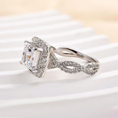 2.0ct Princess Cut Halo Ring in Sterling Silver