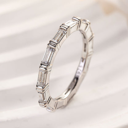 925 Sterling Silver 18K White Gold Plated Rhodium 2CT Emerald Cut Simulated Diamond Ring