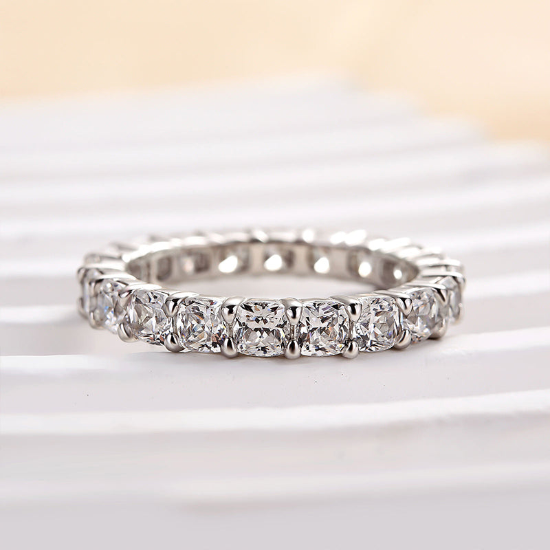 2.5CT Cushion Cut Simulated Diamond Band – Sterling Silver