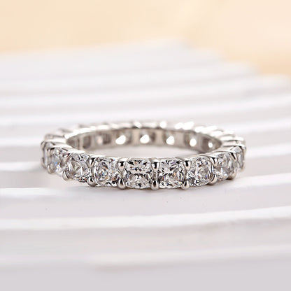 2.5CT Cushion Cut Simulated Diamond Band – Sterling Silver