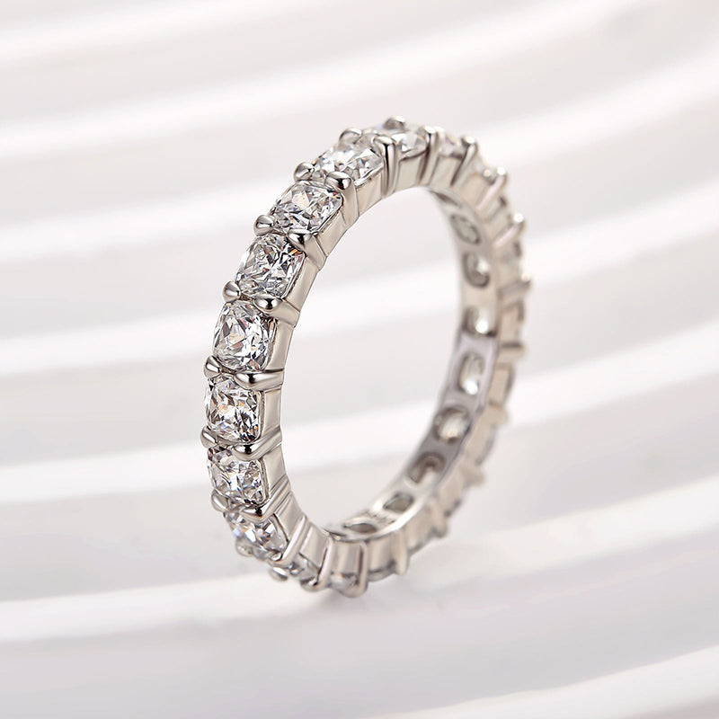 2.5CT Cushion Cut Simulated Diamond Band – Sterling Silver