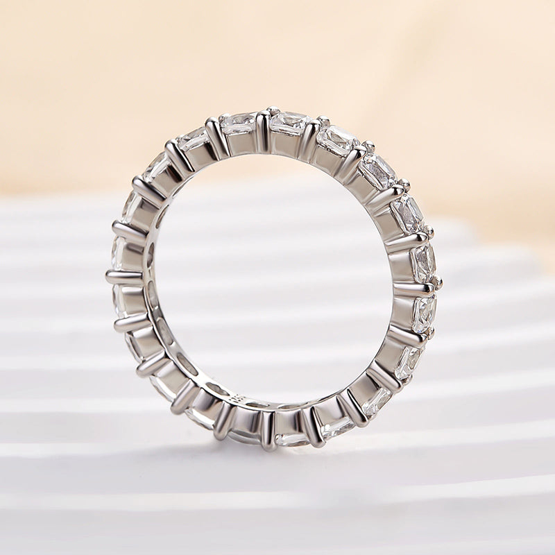 2.5CT Cushion Cut Simulated Diamond Band – Sterling Silver
