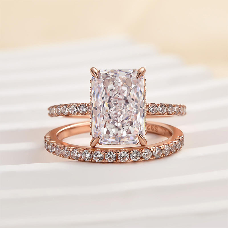 3.5Ct Radiant Cut Wedding Set 925 Silver Three Gold Options