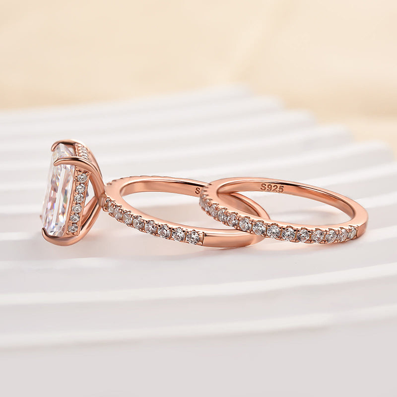 3.5Ct Radiant Cut Wedding Set 925 Silver Three Gold Options