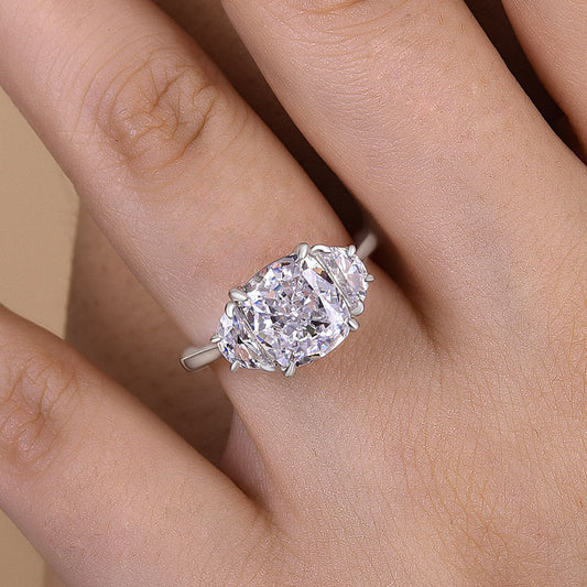3 Carat Cushion Cut Half Moon Diamond Ring