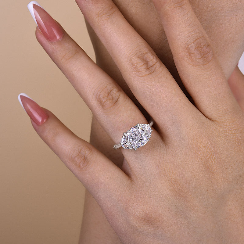 3 Carat Cushion Cut Half Moon Diamond Ring