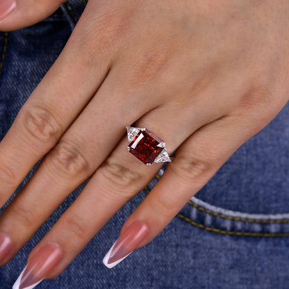 5 Carat Radiant Cut Ruby Three Stone Engagement Ring