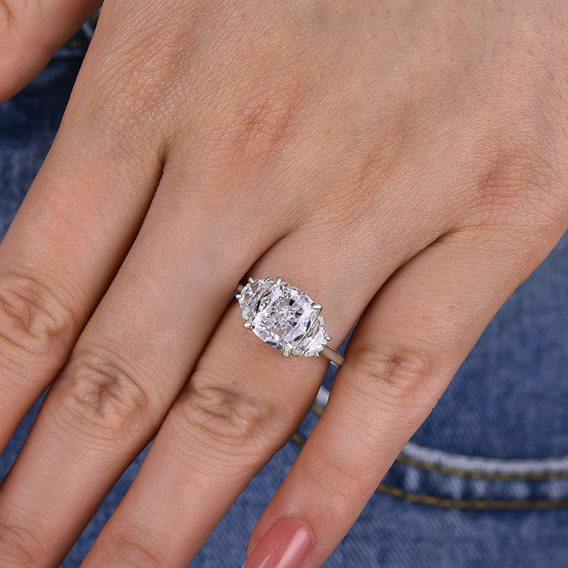 3 Carat Cushion Cut Half Moon Diamond Ring