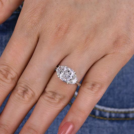 3 Carat Cushion Cut Half Moon Diamond Ring