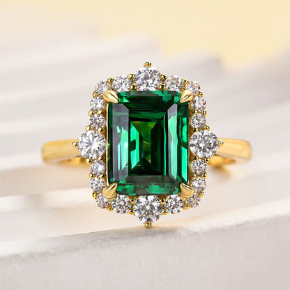 3 Carat Emerald Cut Green Gemstone Engagement Ring
