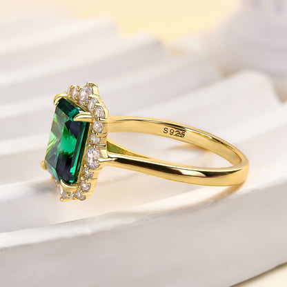 3 Carat Emerald Cut Green Gemstone Engagement Ring
