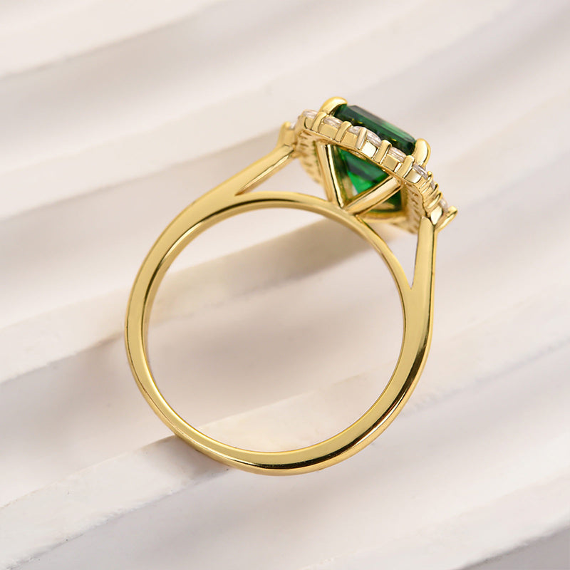 3 Carat Emerald Cut Green Gemstone Engagement Ring