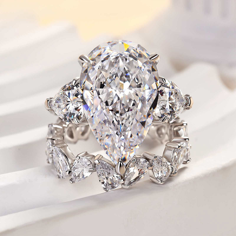 8.0Ct Pear Cut Diamond Wedding Set - 925 Silver White Gold Plated