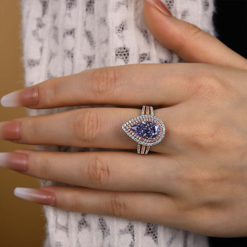 Aquamarine Blue Pear-Cut Simulated Diamond Engagement Ring