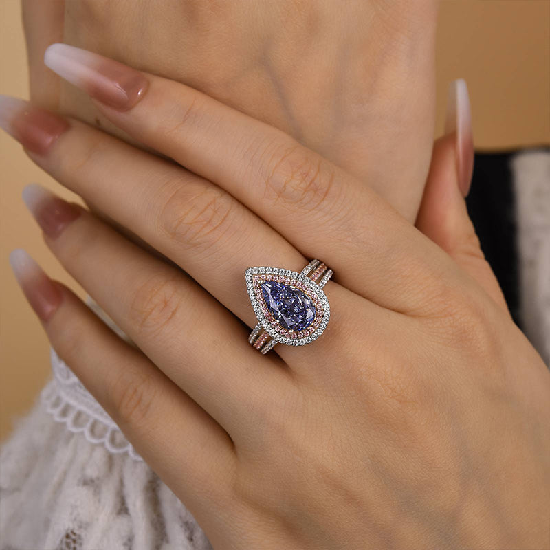 Aquamarine Blue Pear-Cut Simulated Diamond Engagement Ring