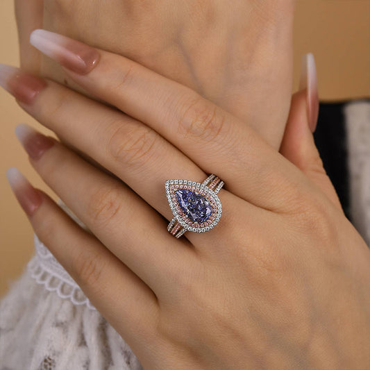 Aquamarine Blue Pear-Cut Simulated Diamond Engagement Ring