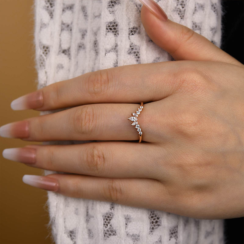 1Ct Round & Marquise Cut Diamond Band 925 Silver Rose Gold