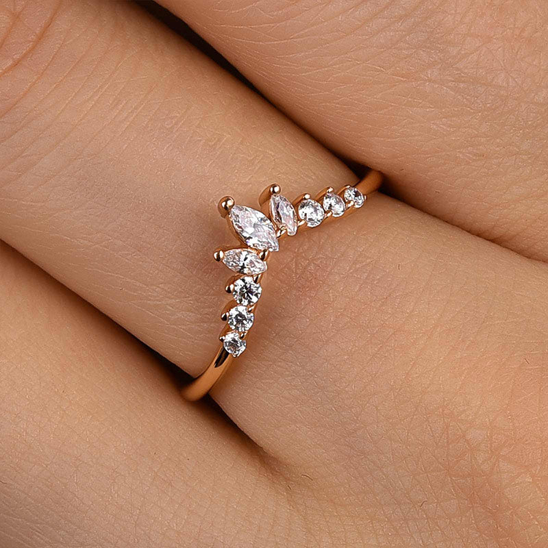 1Ct Round & Marquise Cut Diamond Band 925 Silver Rose Gold