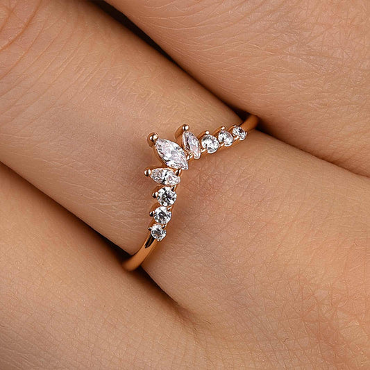 1Ct Round & Marquise Cut Diamond Band 925 Silver Rose Gold