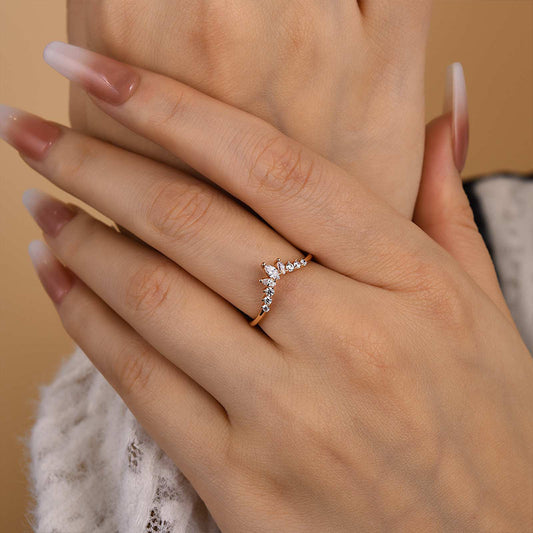 1Ct Round & Marquise Cut Diamond Band 925 Silver Rose Gold