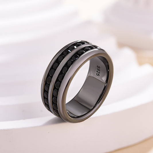 925 Silver Three-Tone 1ct Sona Diamond Men's Wedding Band