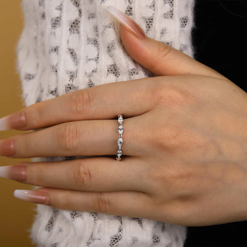 925 Silver Two-Tone 1ct Marquise Diamond Band